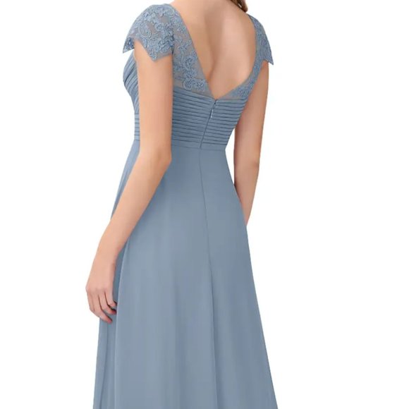 AZAZIE *ADALYN* A-Line Lace Chiffon Floor-Length Dress Dusty Blue *Size A12* - Picture 2 of 11
